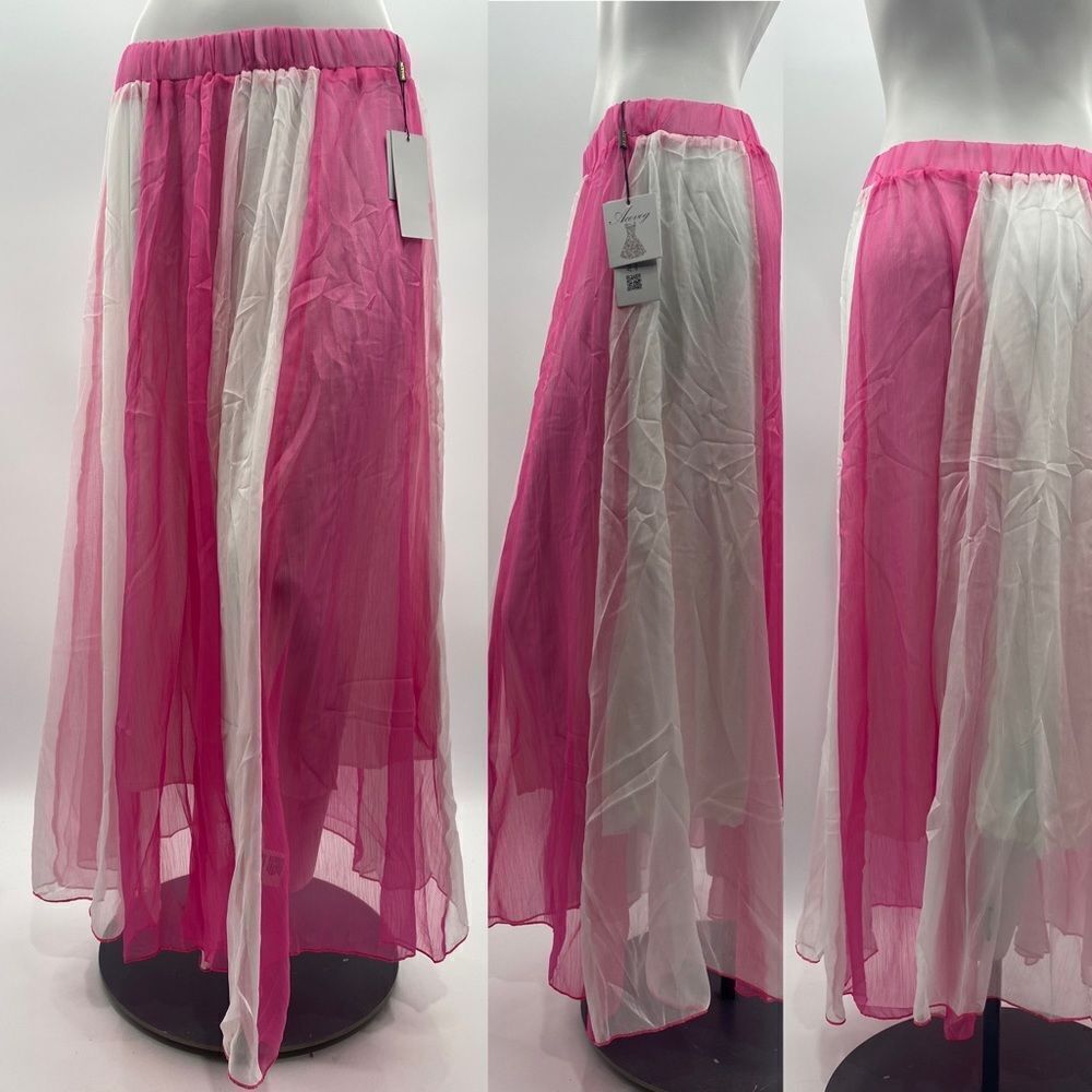 3For$20 Meaneor Retro Vintage Double Layer Chiffon Pleat Maxi Skirt Size…